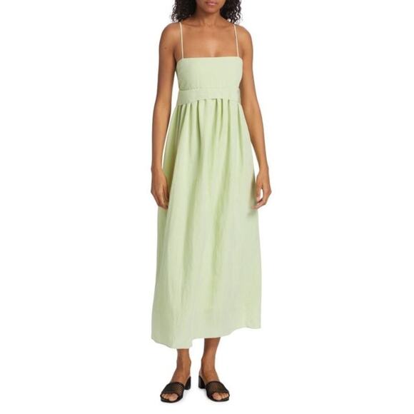 VINCE Sweet Grass Green Bow Pleated Back Maxi Dress Size Large - Picture 2 of 13